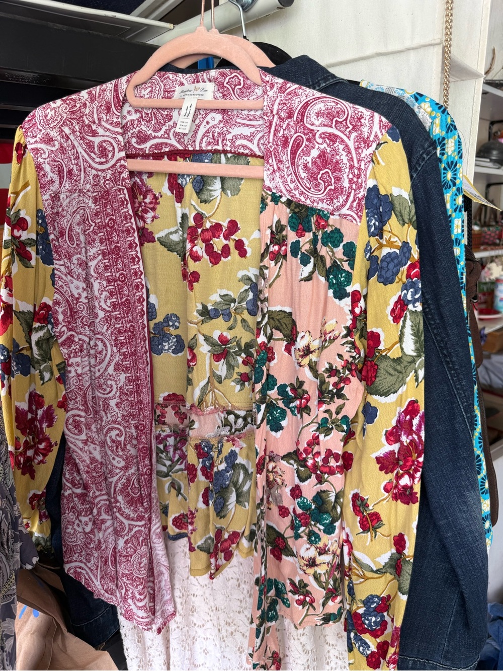Boho Mixed-Print Floral Blazer Jacket - Yellow Multi